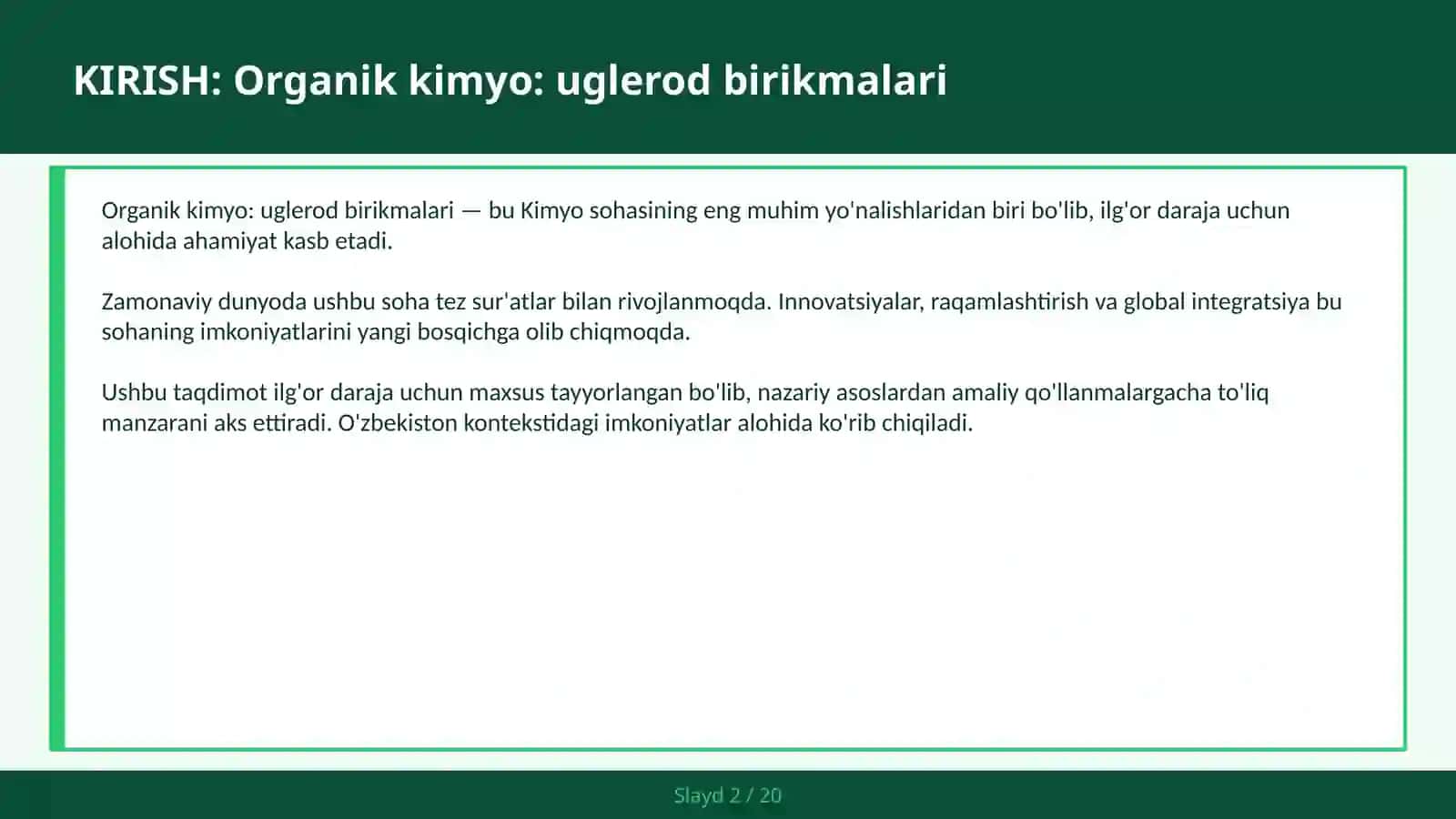 Organik kimyo: uglerod birikmalari 2