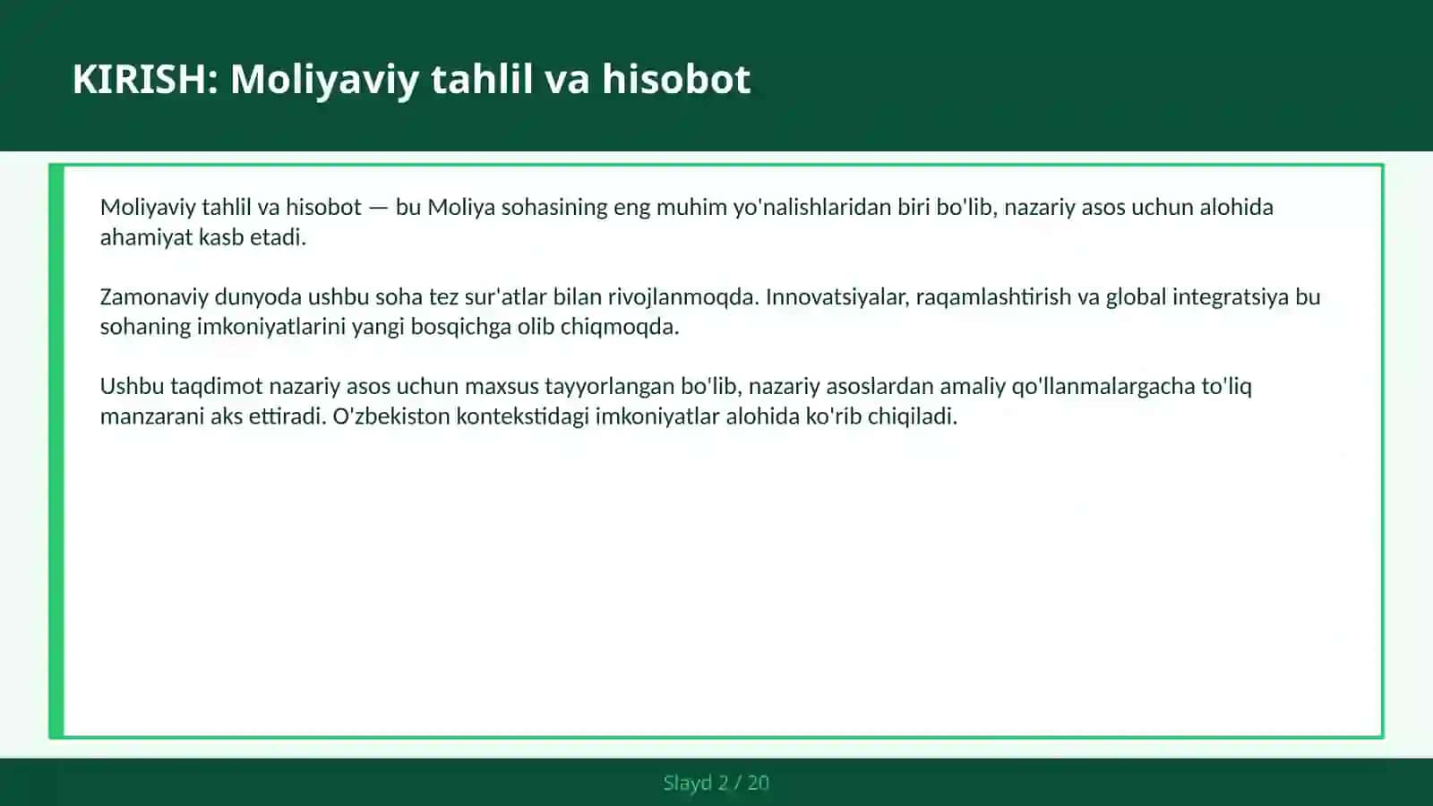 Moliyaviy tahlil va hisobot 2