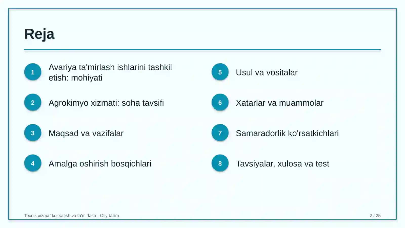 Agrokimyo xizmatida avariya ta'mirlash ishlarini tashkil etish 2