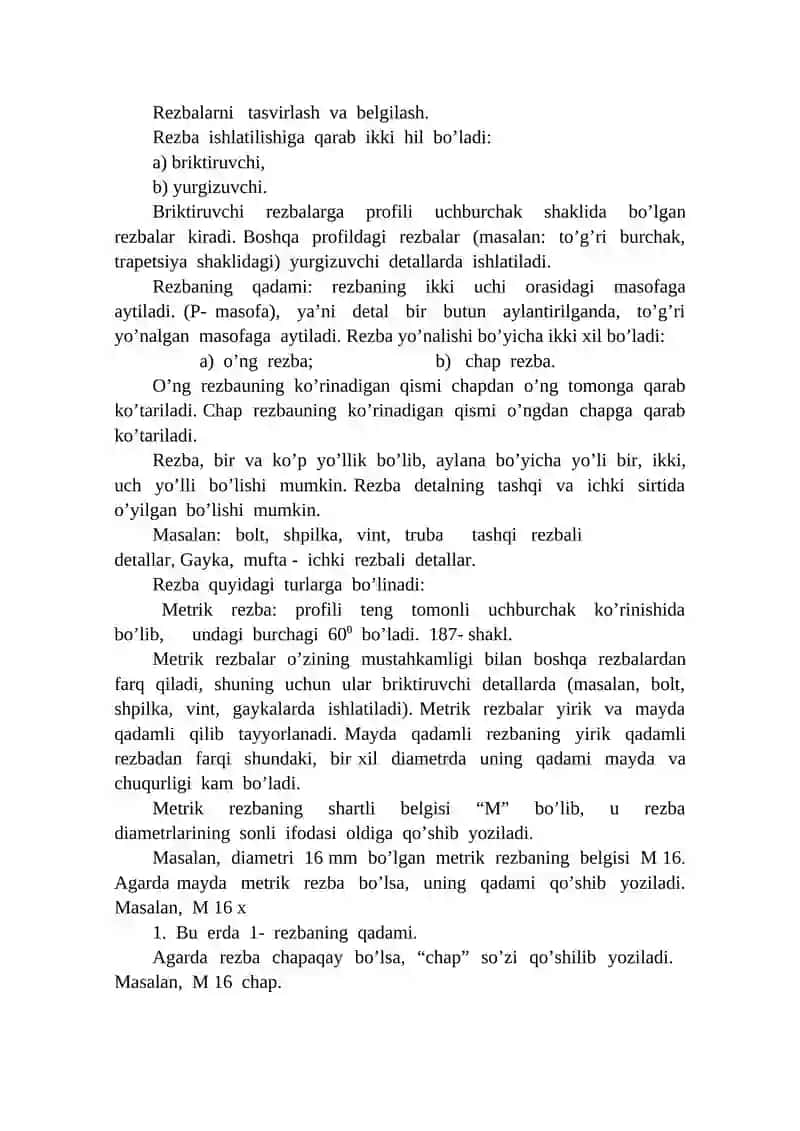 Rezba turlari va rezba ochish usullari 2