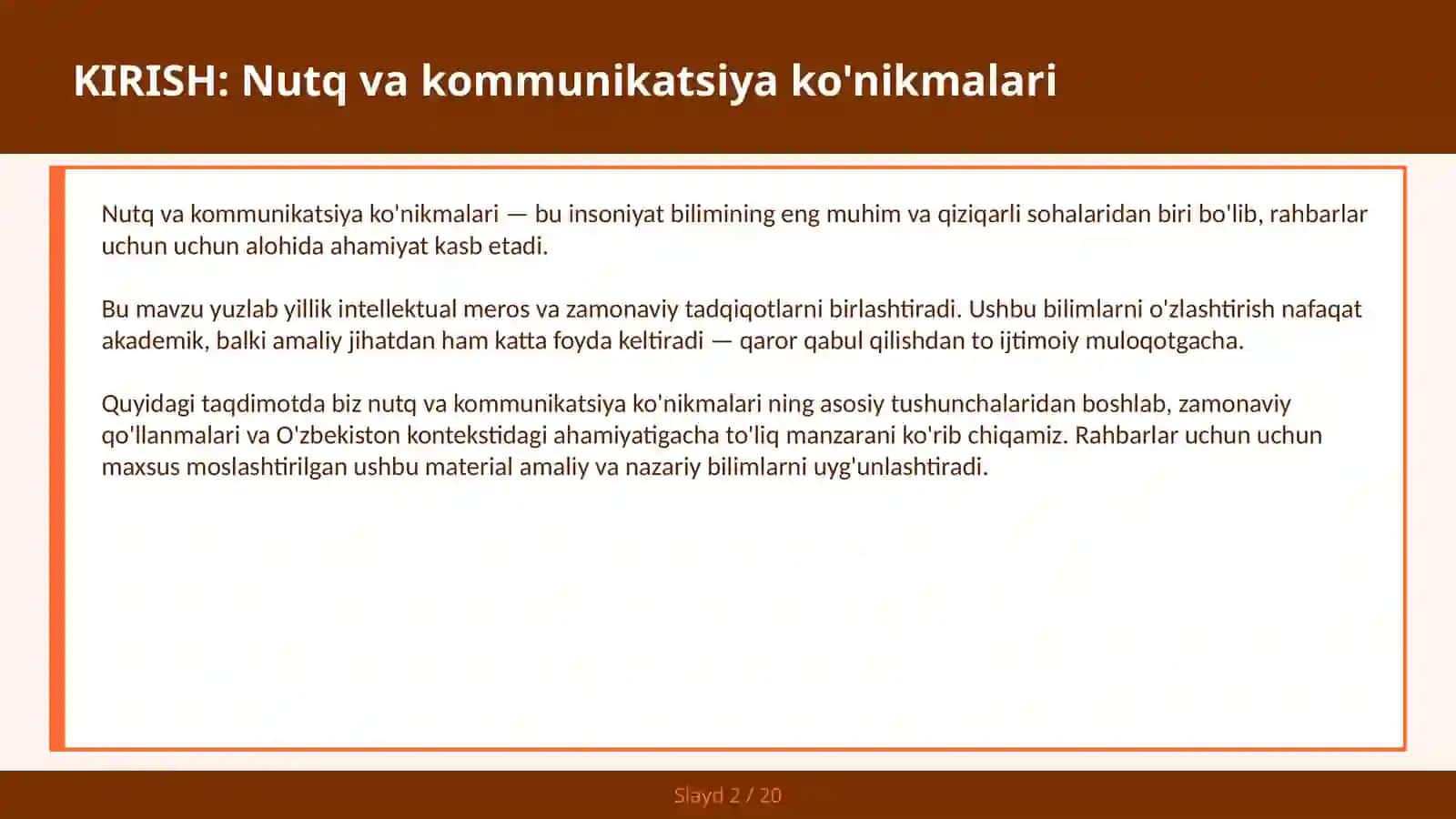 Nutq va kommunikatsiya ko'nikmalari 2