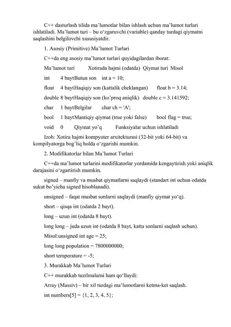 C++ DATA TYPES 2