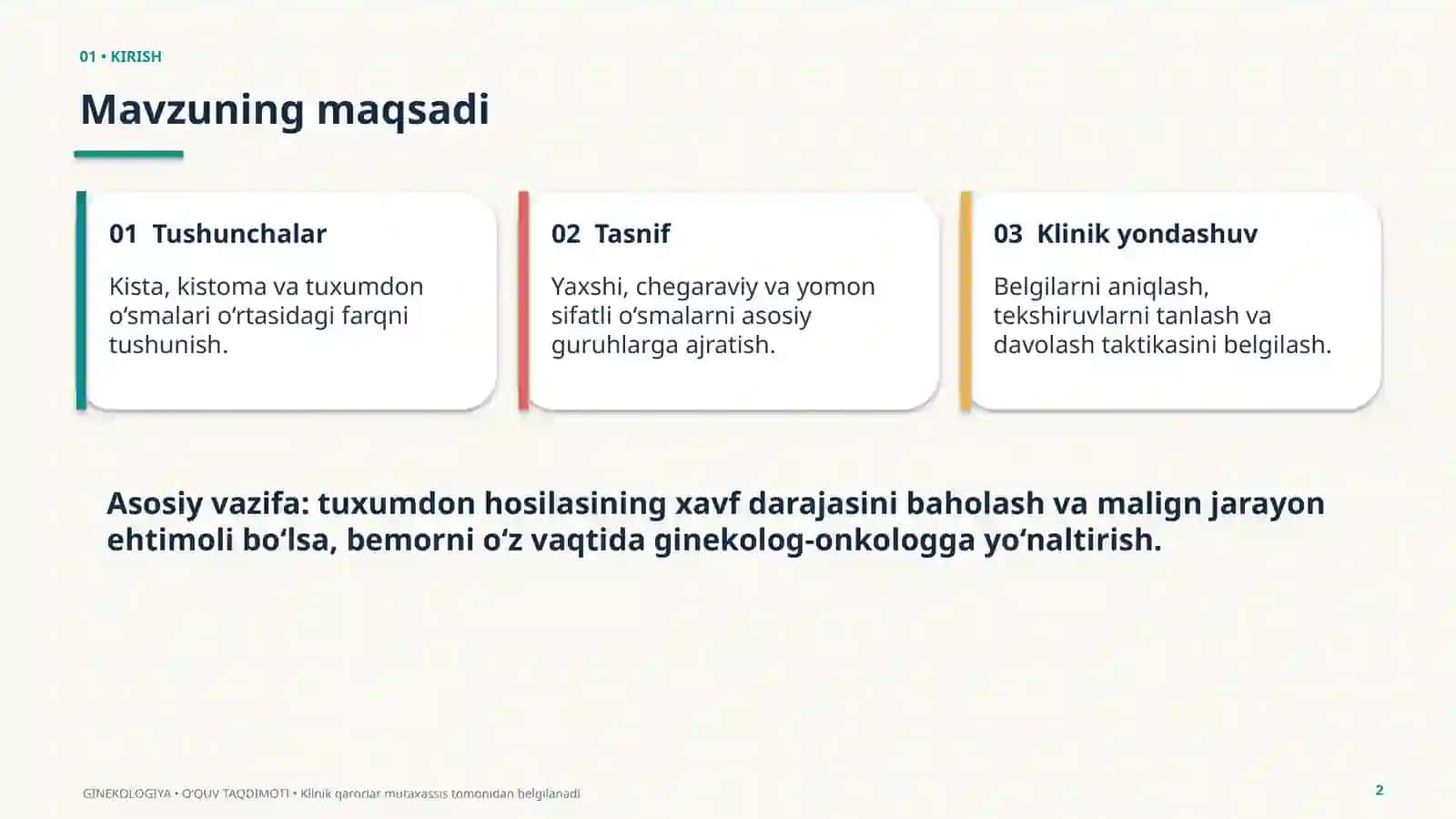 Tuxumdon kistalari va oʻsmalari 2