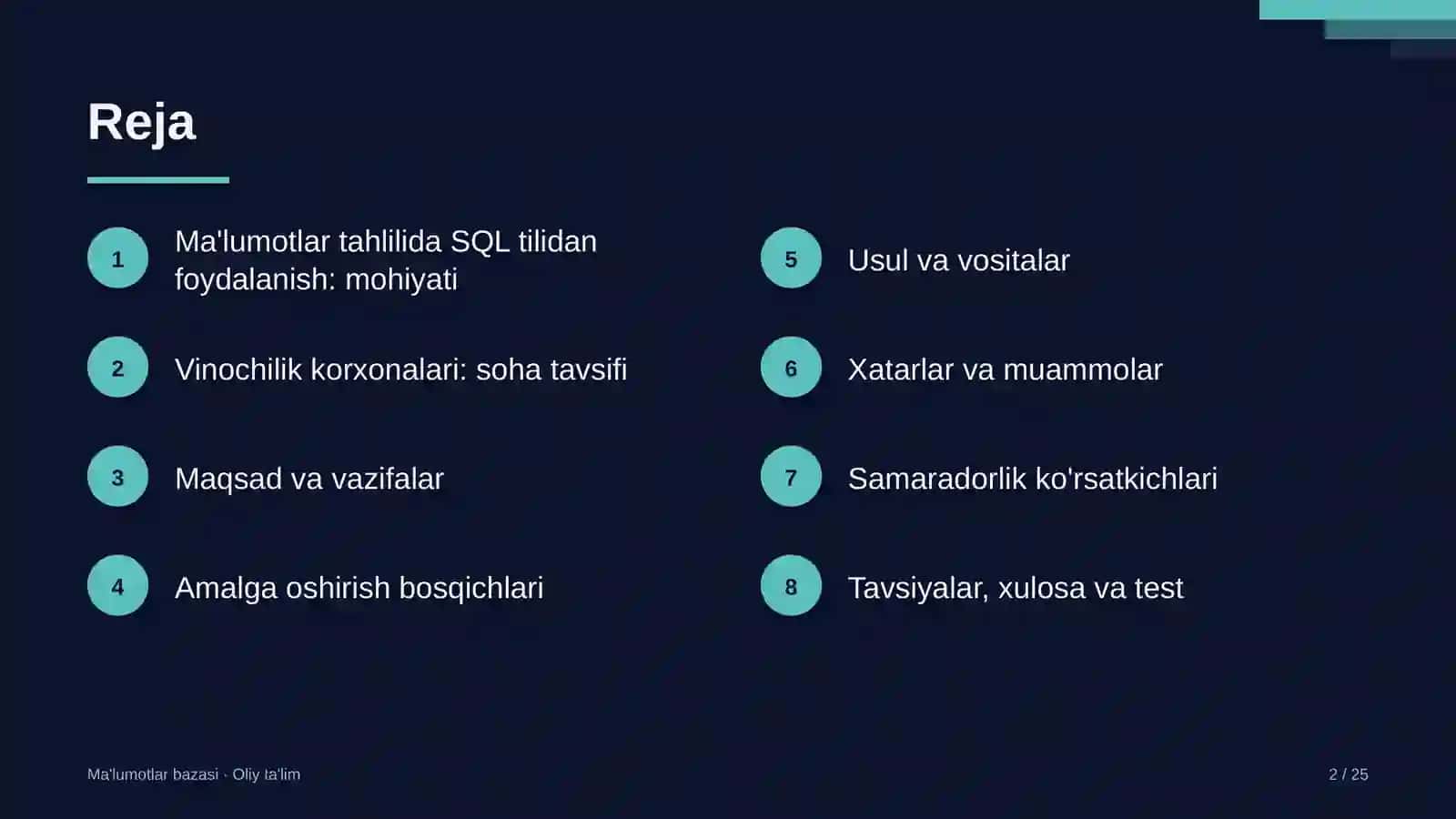 Vinochilik korxonalarida ma'lumotlar tahlilida SQL tilidan foydalanish 2