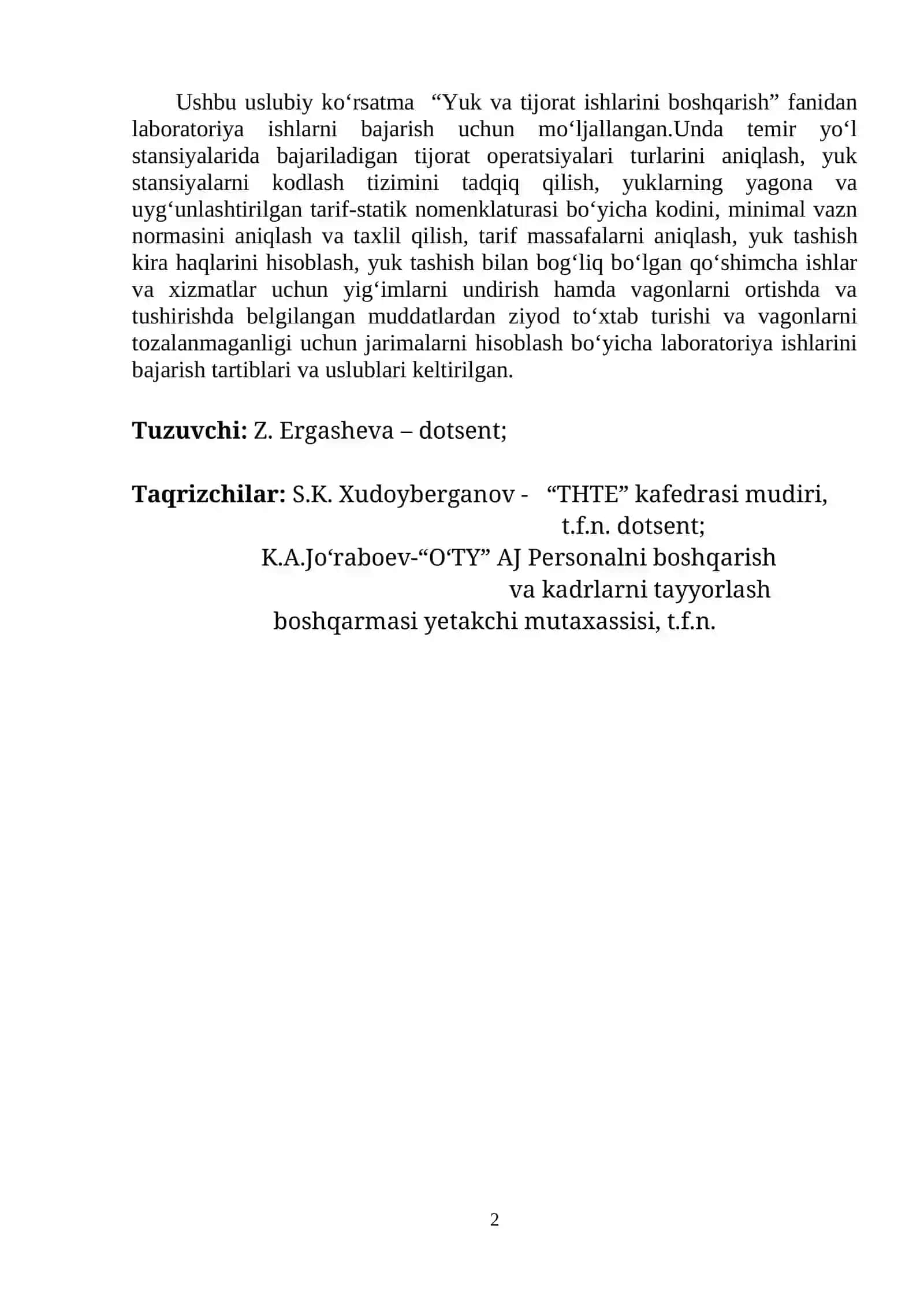 Yuk va tijorat ishlarini boshqarish 2