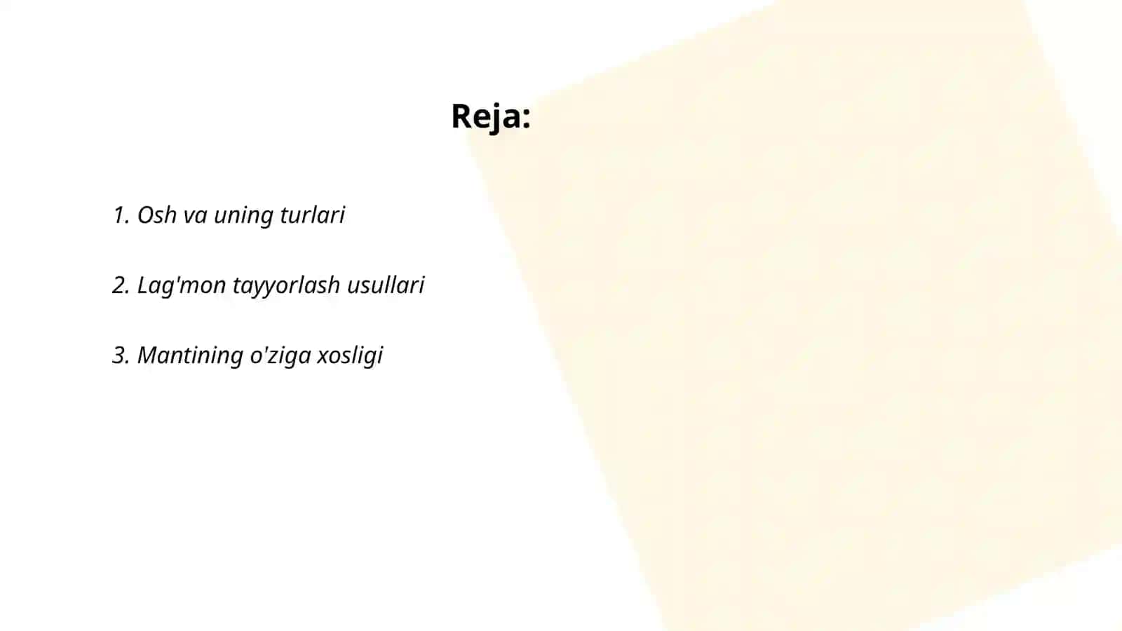 Osh va uning turlari 2