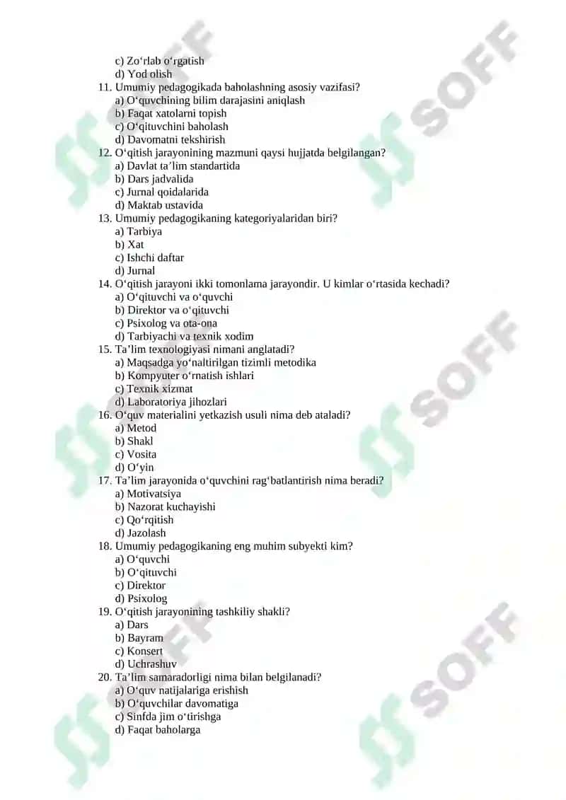 Umumiy pedagogika test 2