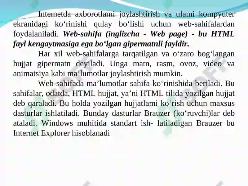 Web-sahifa, Web-sayt va Web-dizayn tushunchalari 2
