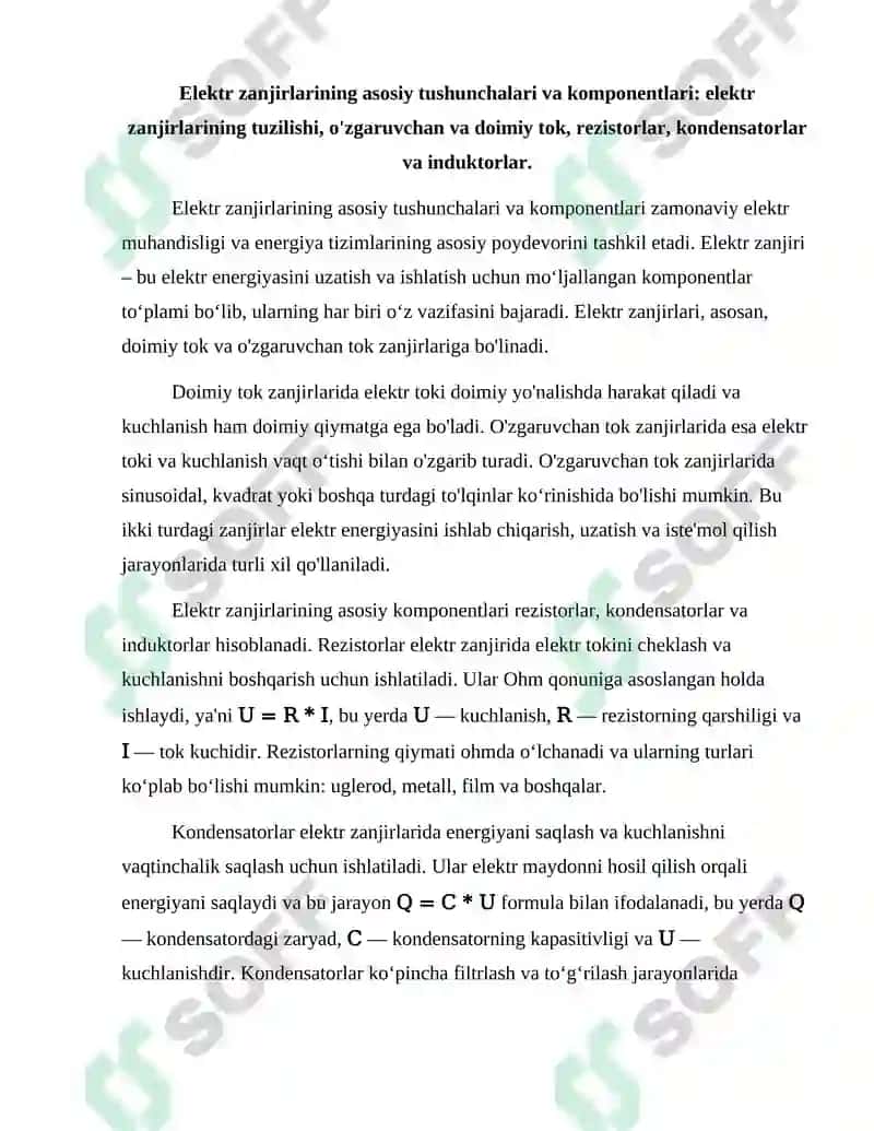 Elektr zanjirlarida quvvat va energiya balansining aniqlanishi 2