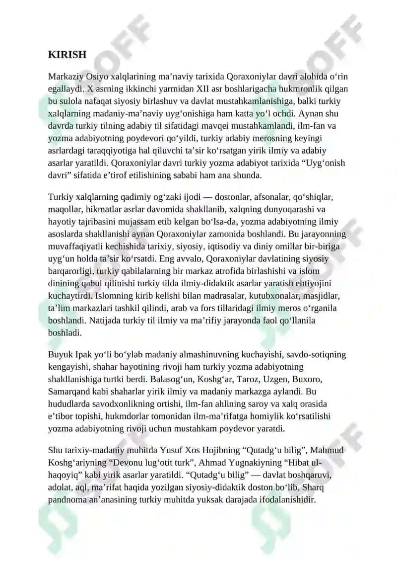 Qoraxoniylar davrida turkiy yozma adabiyotning rivoji. 2