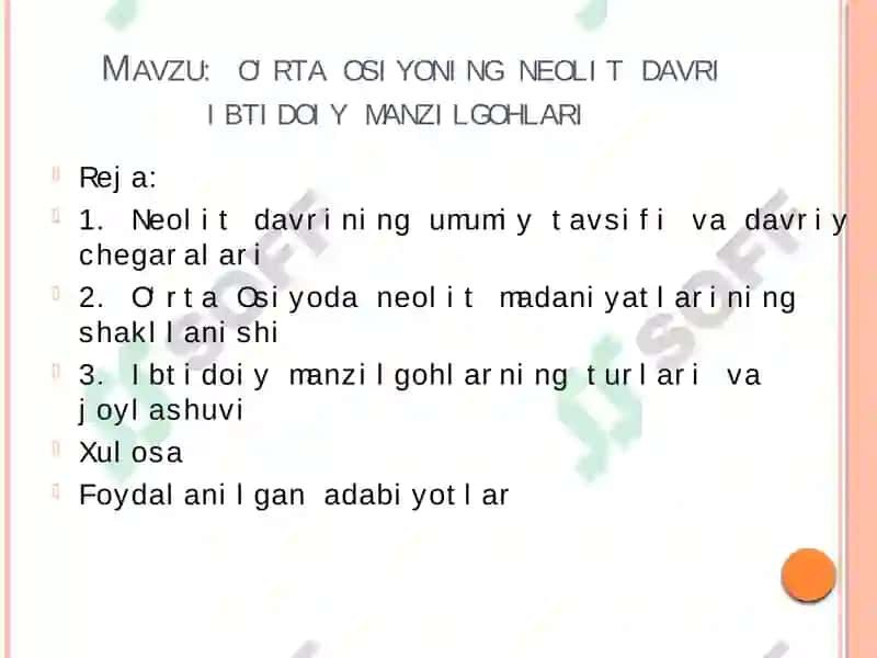 Neolit davri ibtidoiy manzilgohlari 2