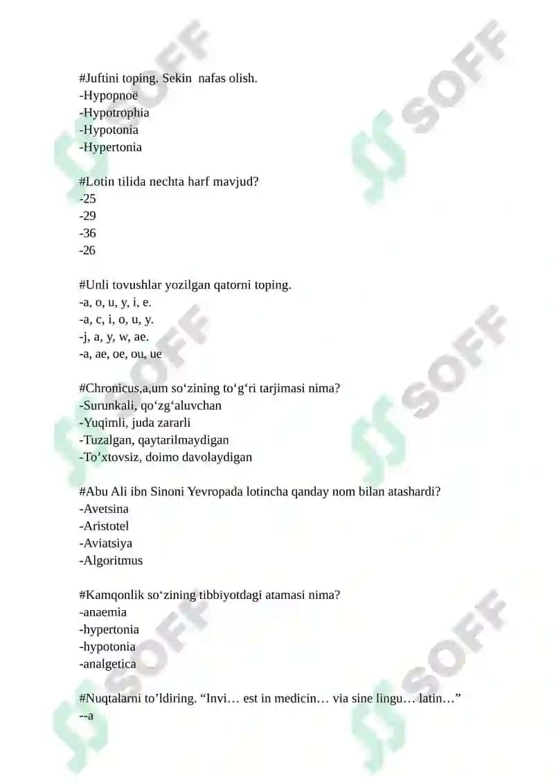 Davolash ishi test 100 talik 2