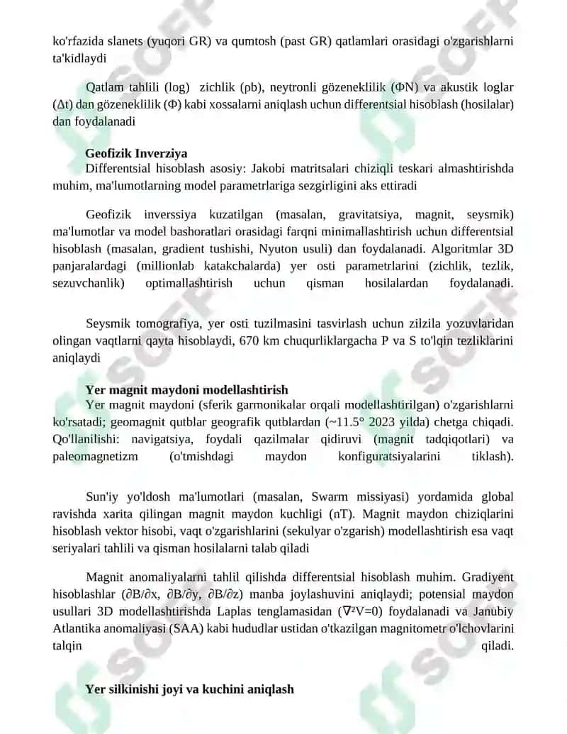 Geofizikada differensiala hisob tatbiqlari 2