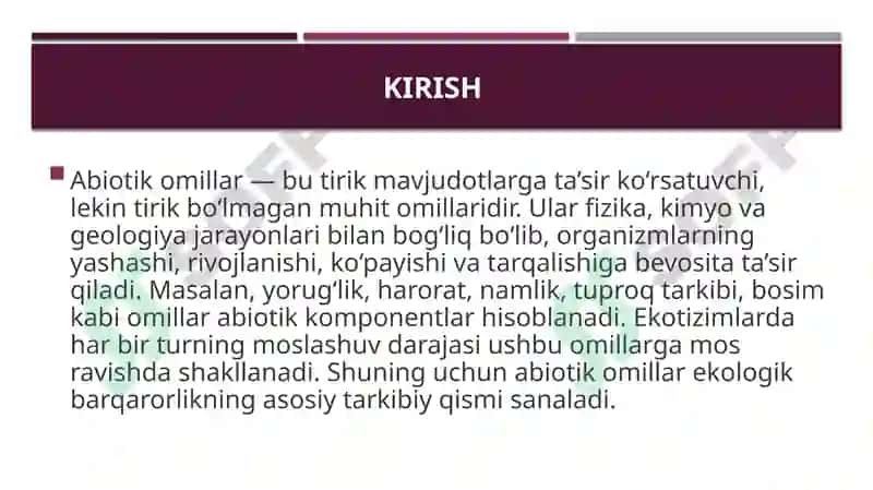 Abiotik omillarning tirik organizmlarga tasirini organish 2