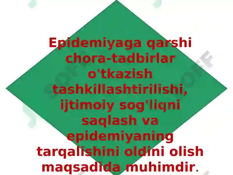 Epidemiyaga qarshi chora tadbirlar oʻtkazishni tashkillashtirish 2