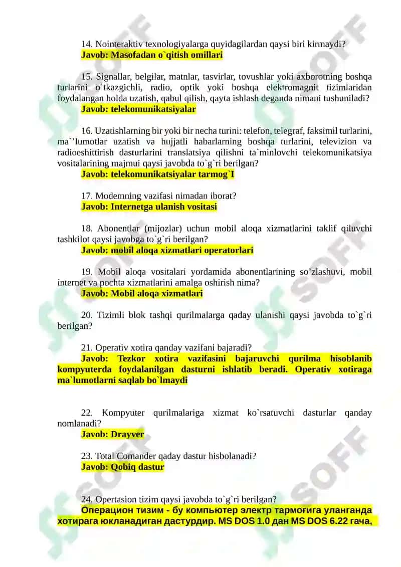 Argos test savollari javoblari yangi 2