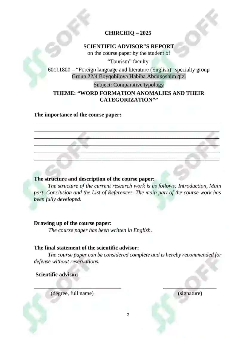 WORD FORMATION ANOMALIES AND THEIR CATEGORIZATION 2