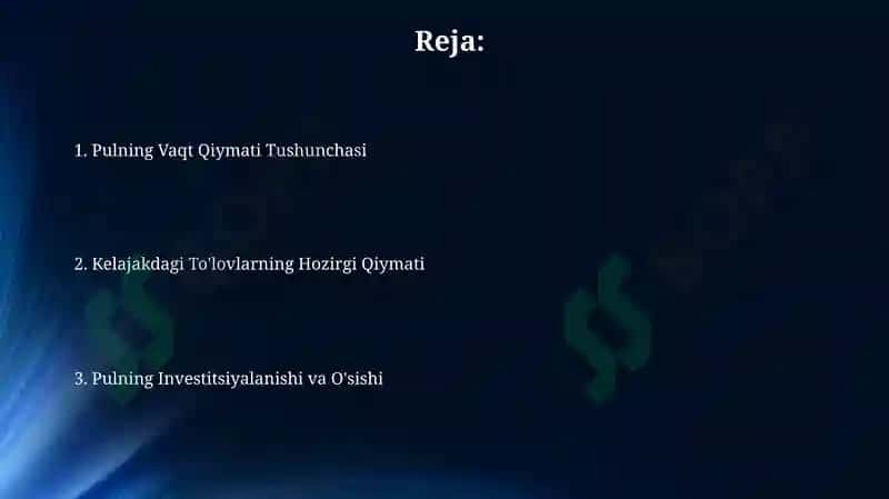 Pul mablag'larining vaqt boyicha konsepsiyasi 2