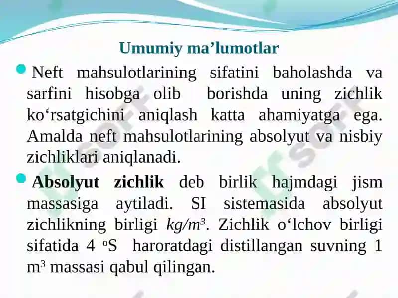 NEFT MAHSULOTLARI ZICHLIGINI ANIQLASH 2