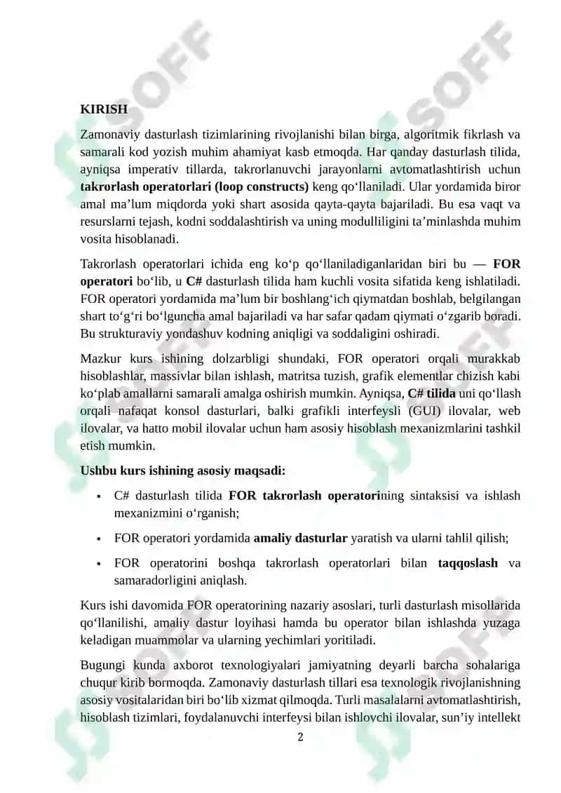 FOR Takrorlash Operatori 2
