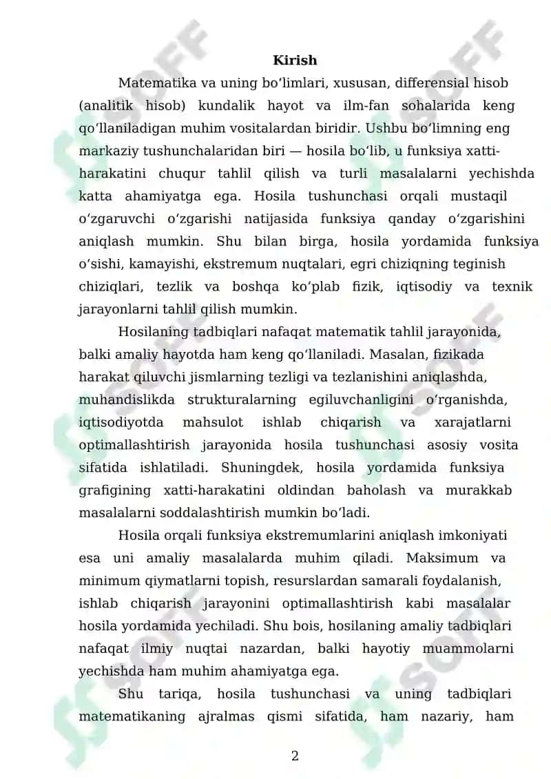 Hosilaning Tadbiqlari 2