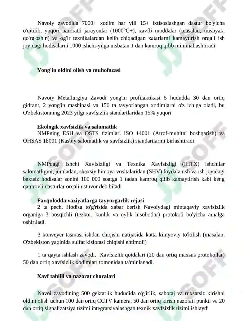 Navoiy kon metalurgiya kambinatida mehnat muhofazasi va texnika xavfsizligi 2