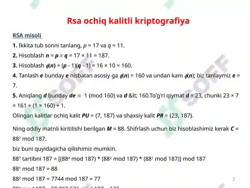 RSA ochiq kalitlik kriptografiya 2