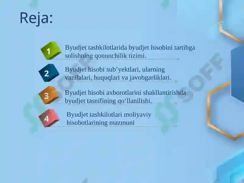Byudjet tashkilotlaridabyudjet hisobiningtashkiliy–uslubiyjihatlarivahuquqiy asoslari 2