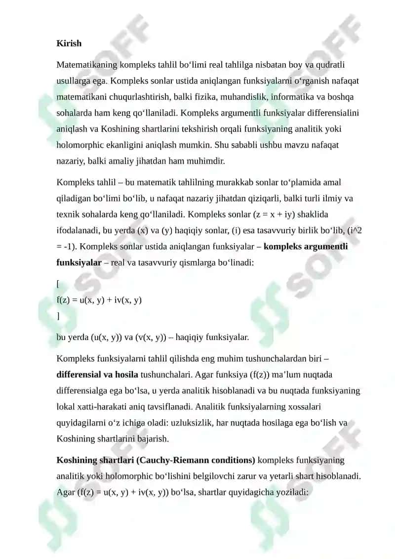 Kompleks argumentli funksiyalar va ularning differensiali 2