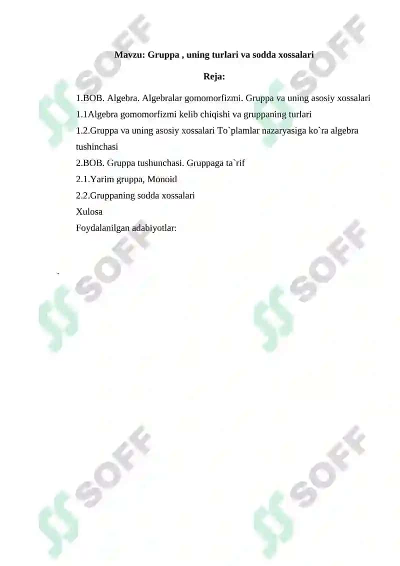 Gruppa , uning turlari va sodda xossalari 2