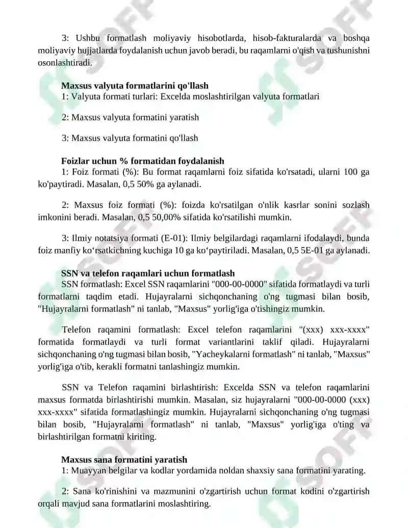 Excelda Pullik Formatlar Bilan Ishlash 2