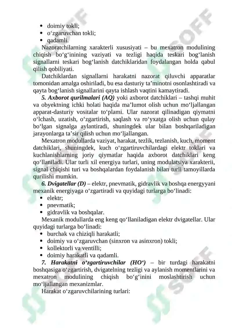 MEXATRON MODULLARINING TARKIBIY QISMLARI. 2