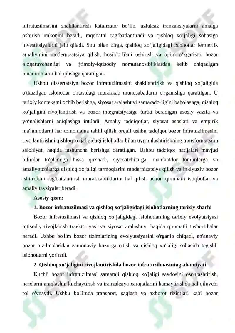Bozor infratuzilmasining shakllanishi, qishloq xo'jaligida islohotlar 2
