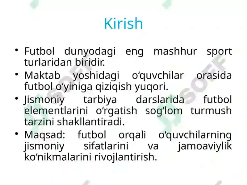 UMUMTA’LIM MAKTABLARI JISMONIY TARBIYA DARSLARIDA FUTBOL O‘YINI 2