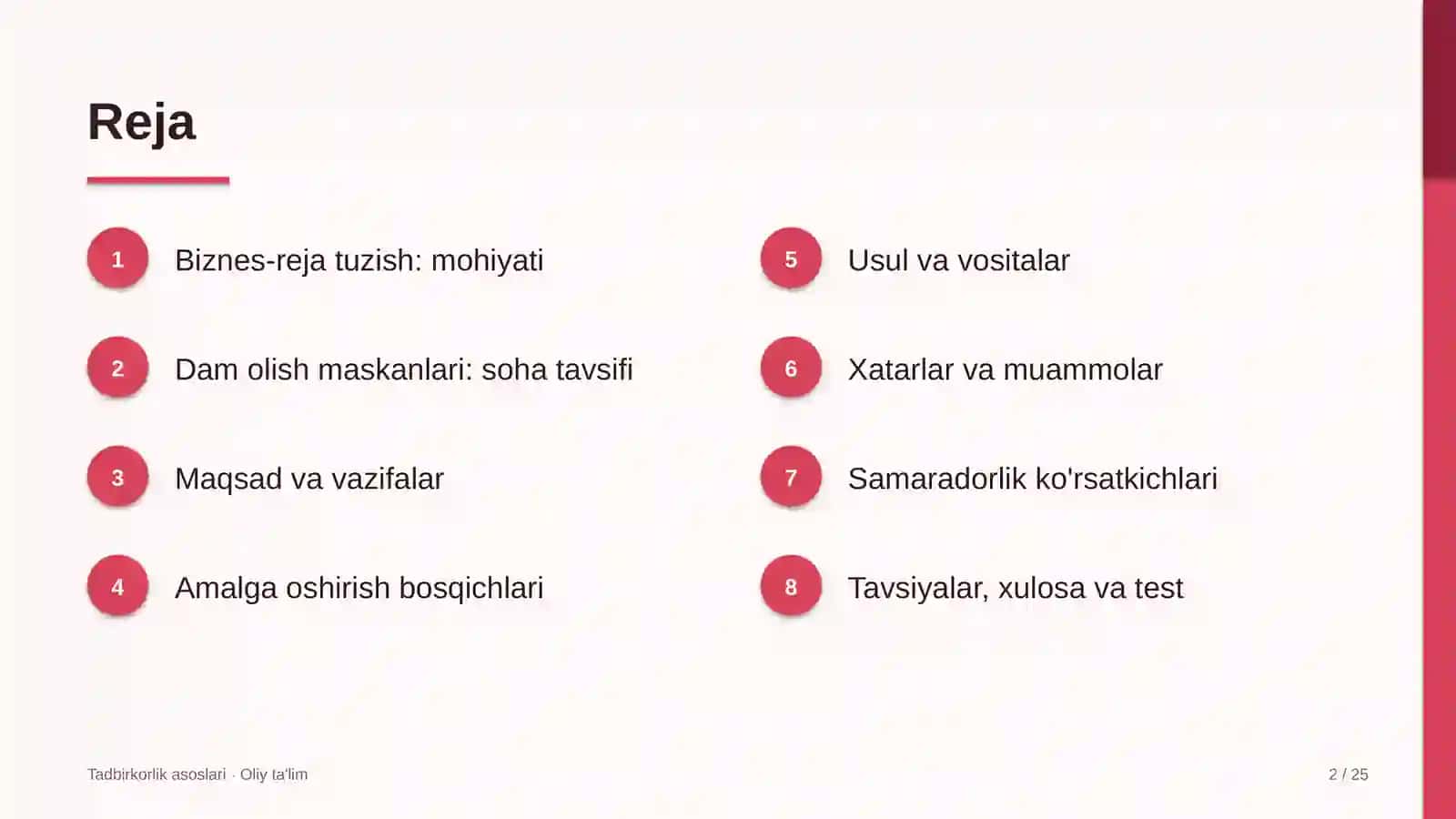 Dam olish maskanlarida biznes-reja tuzish 2