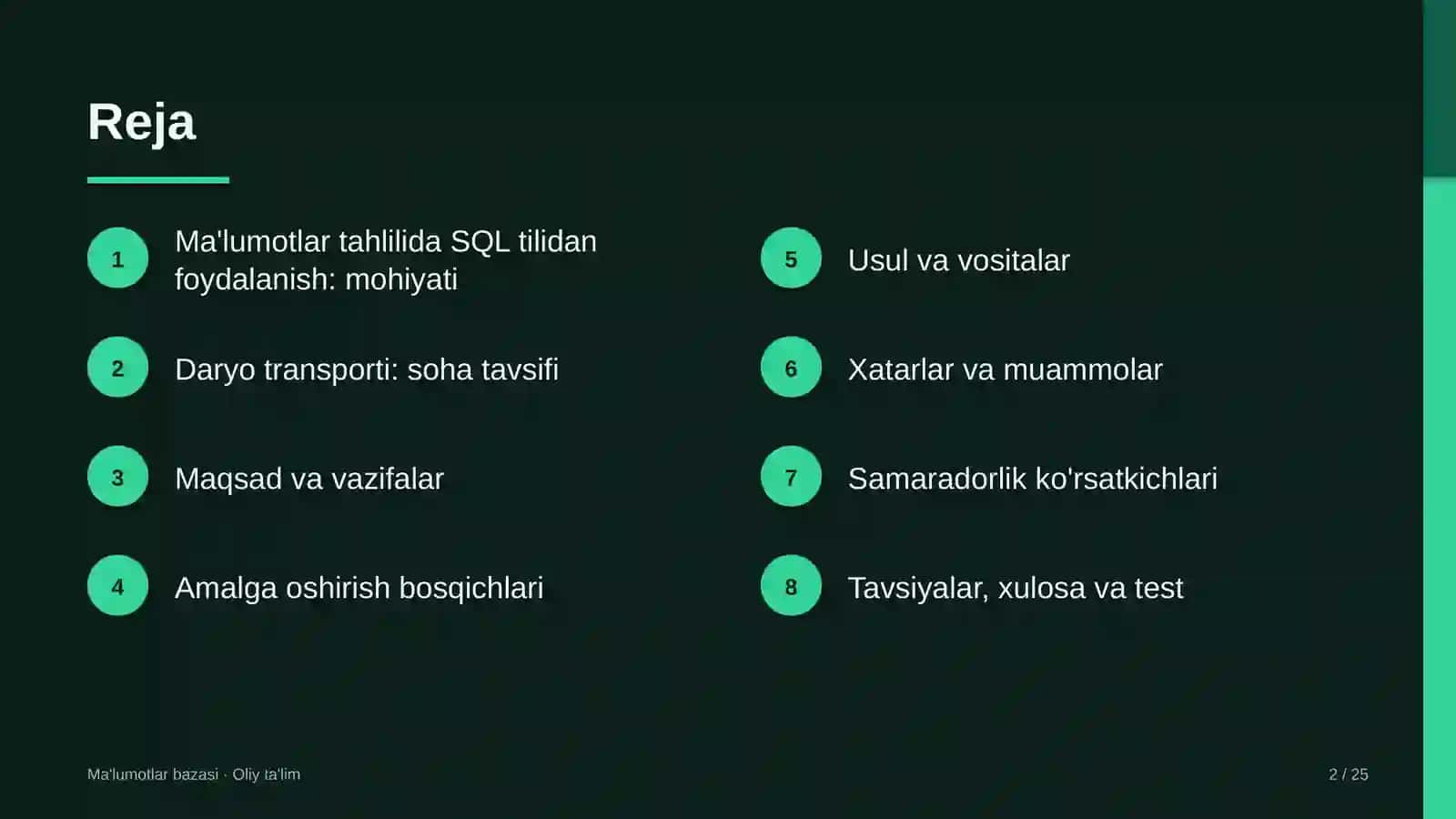 Daryo transportida ma'lumotlar tahlilida SQL tilidan foydalanish 2