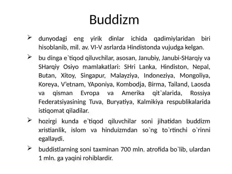 Buddaviylikdini yo'nalishlari vakitoblari 2