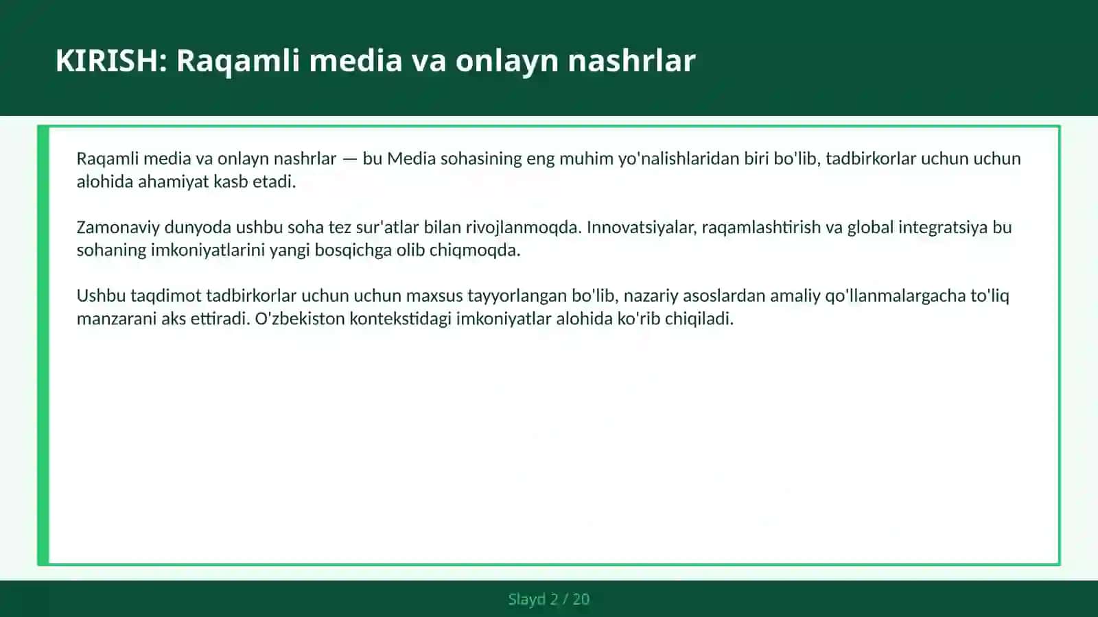 Raqamli media va onlayn nashrlar 2