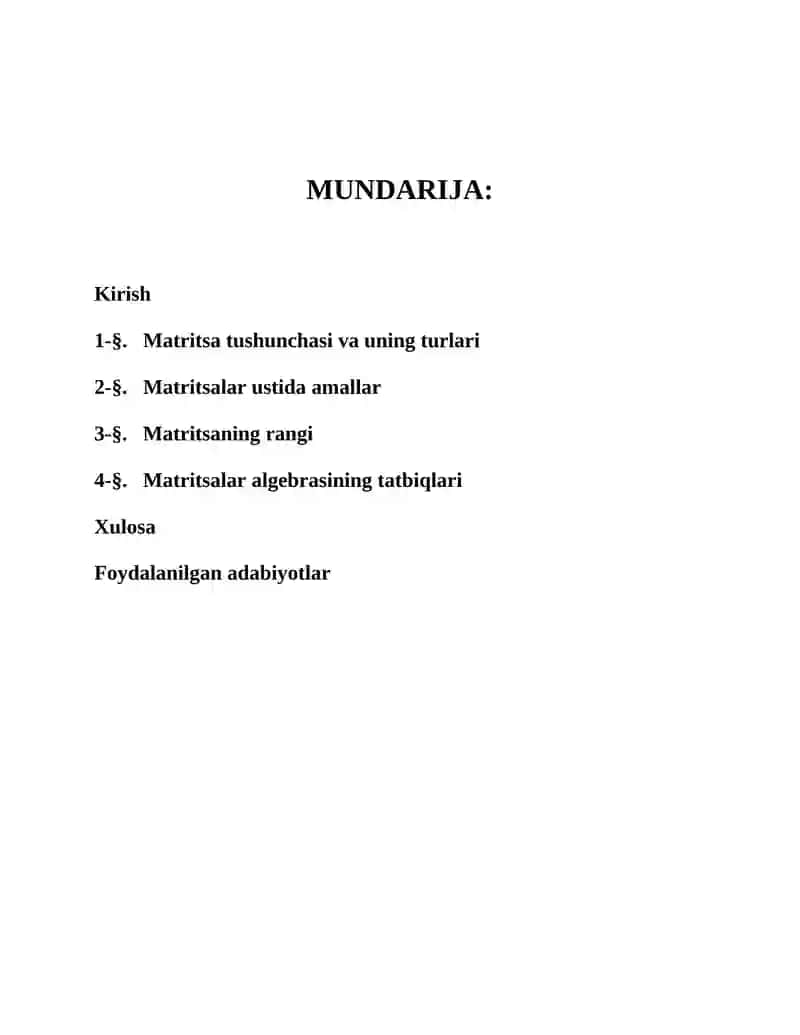 Elementar matritsalar va ularning xossalari 2