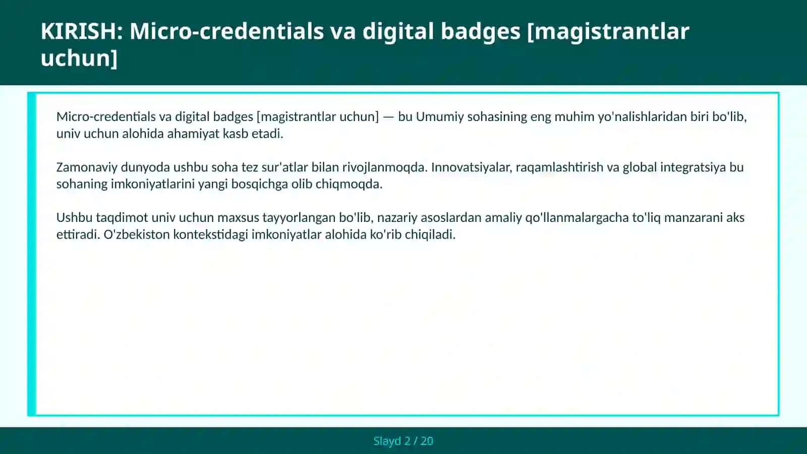 Micro-credentials va digital badges [magistrantlar uchun] 2