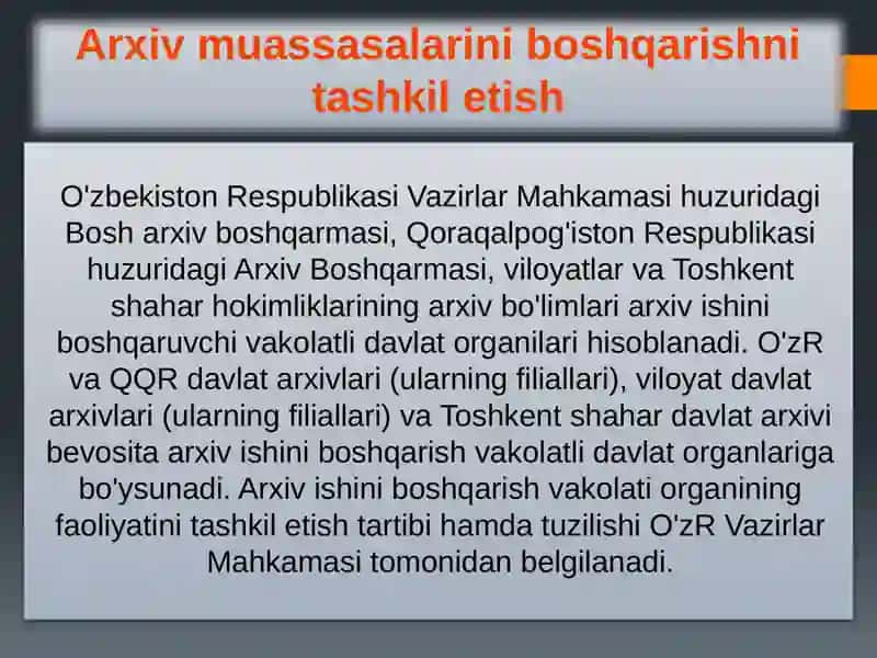 O’ZBEKISTON RESPUBLIKASI ARXIV TASHKILOTLARIDA ISH YURITISHNI TASHKIL ETISH. ARXEOGRAFIYA VA UNING VAZIFALARI 2