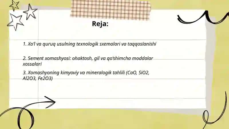Xo‘l va quruq usulda sement ishlab chiqarish texnologiyasi 2