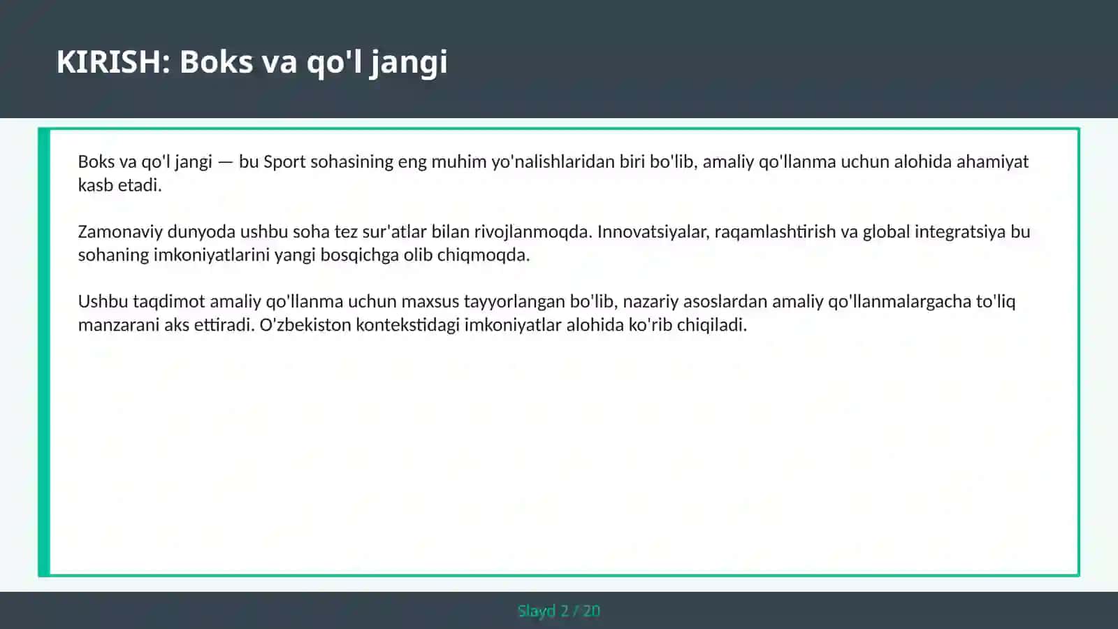 BOKS VA QO'L JANGI 2