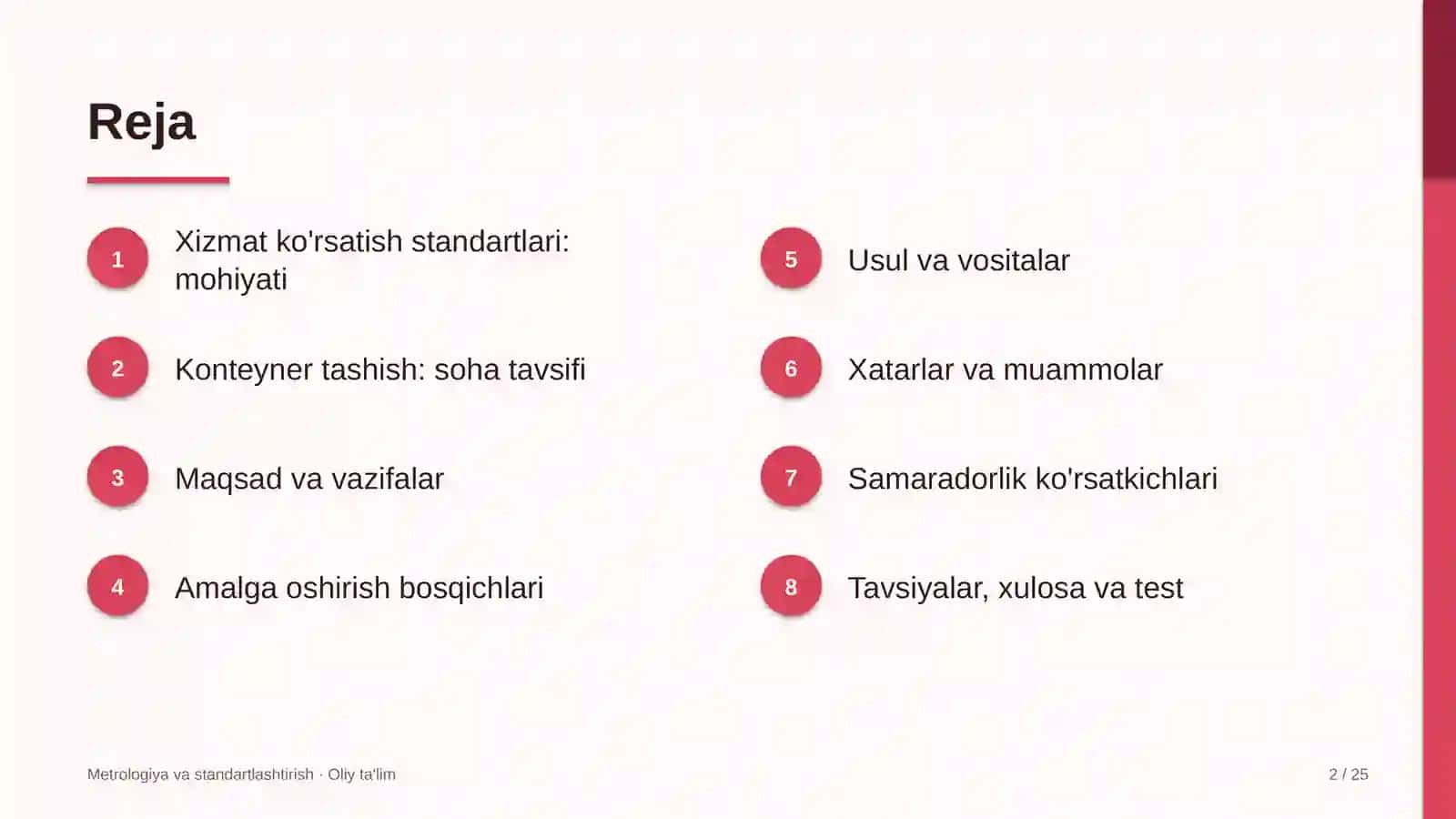 Konteyner tashishda xizmat ko'rsatish standartlarini ishlab chiqish 2