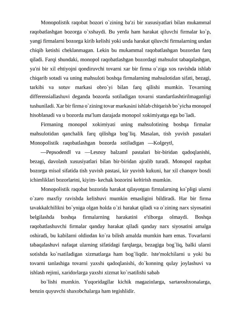OLIGOPOLIYA VA MONOPOLISTIK RAQOBAT 2