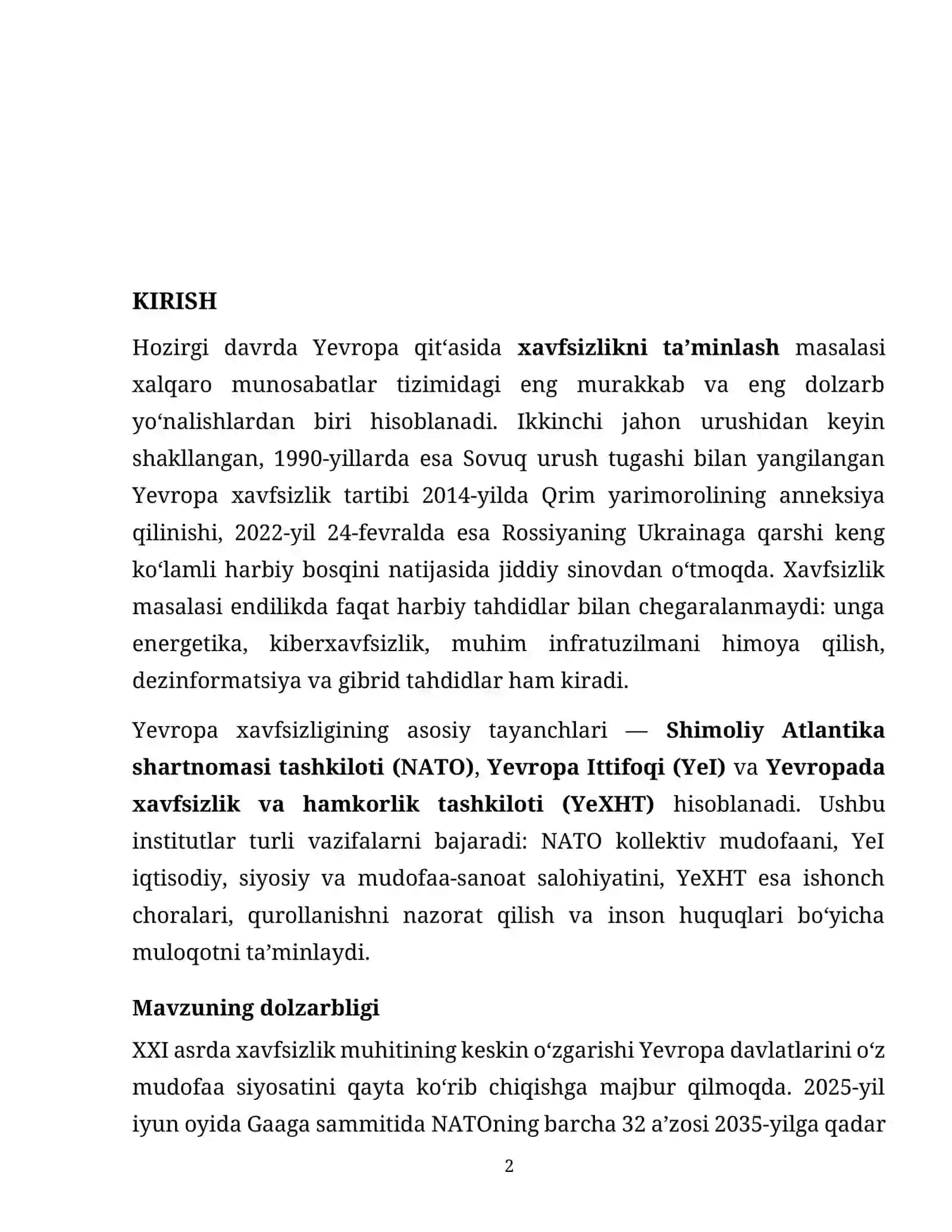 Yevropada xavfsizlikni ta’minlash masalasi 2
