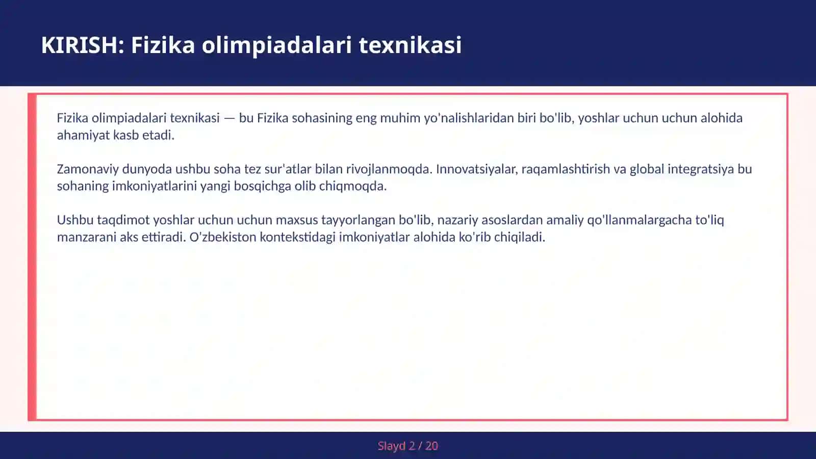FIZIKA OLIMPIADALARI TEXNIKASI 2