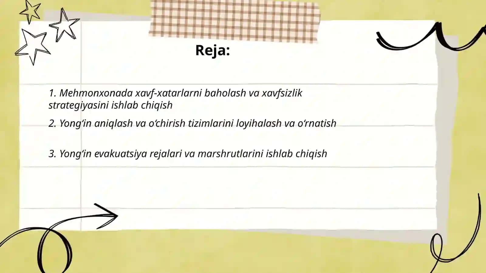 Mehmonxonalarda kompleks xavfsizlik tizimini tashkil etish (yong‘in xavfsizligi, kiberxavfsizlik va mehmonlar daxlsizligi) 2