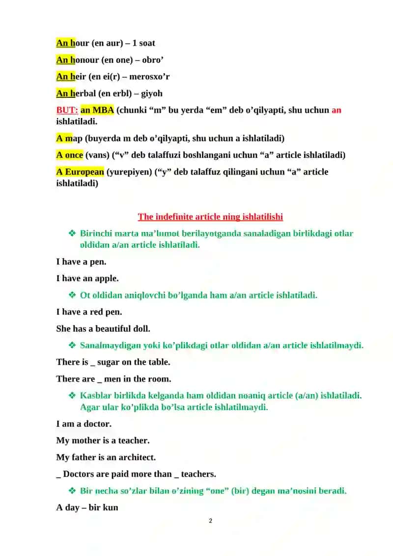 Articles and Their Usage 2