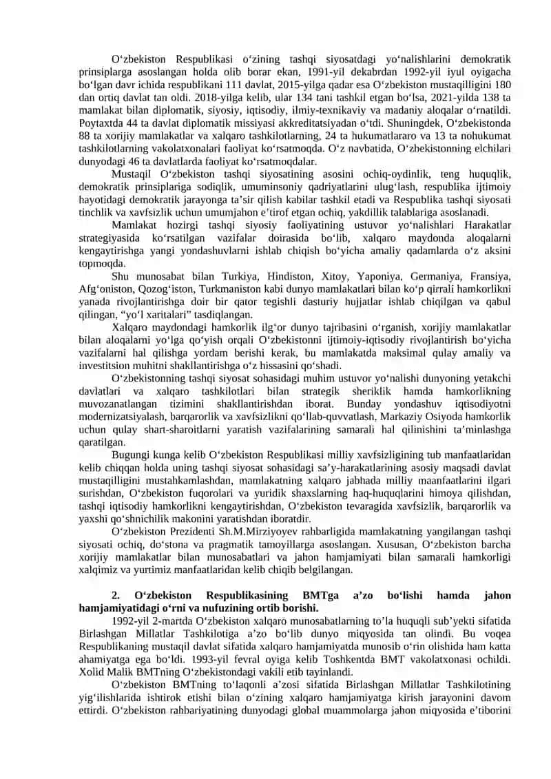 O‘zbekiston va jahon hamjamiyati 2